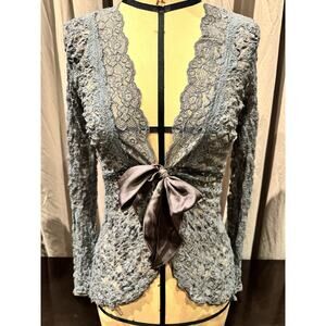 Vintage Ann Ferriday Silk Trimmed Pucker Lace Top Or Cardigan S
